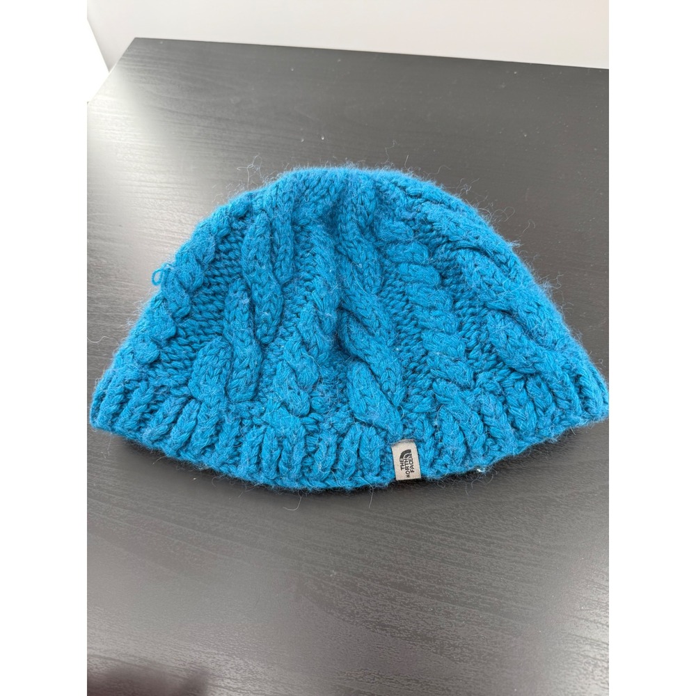 The North‎ Face Cable Knit Beanie Hat Teal Blue Fleece Lined Winter